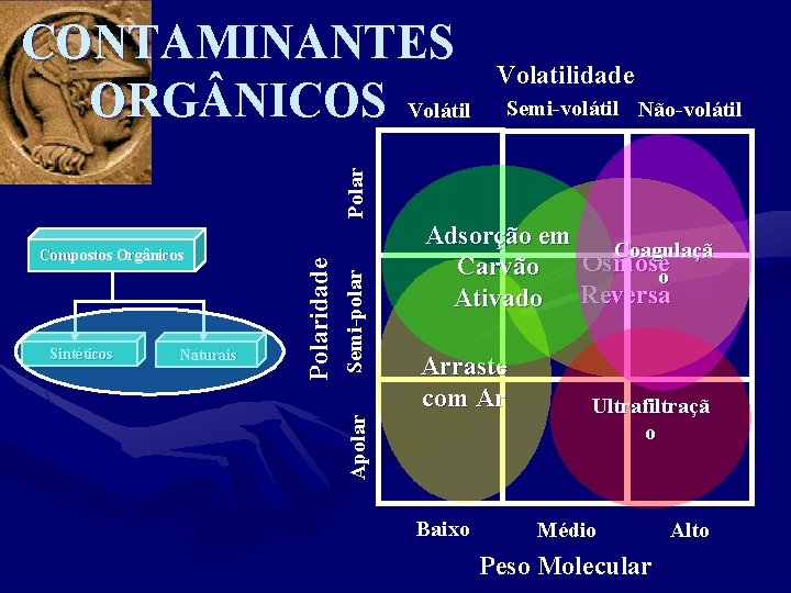 Volatilidade Semi-volátil Não-volátil Naturais Semi-polar Sintéticos Adsorção em Coagulaçã Osmose Carvão o Ativado Reversa