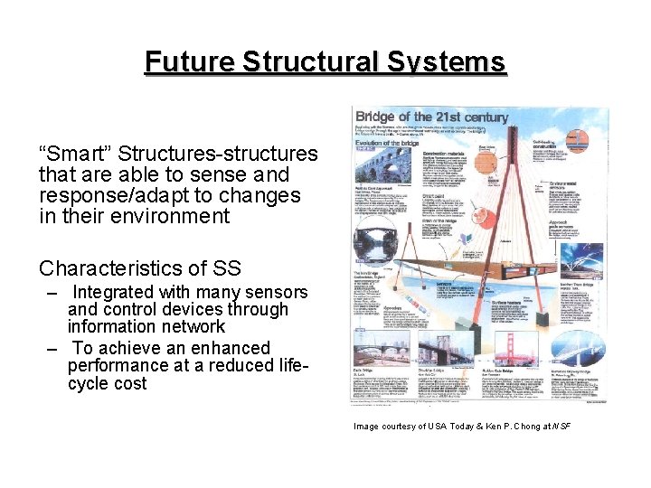 Future Structural Systems “Smart” Structures-structures that are able to sense and response/adapt to changes Future Structural Systems “Smart” Structures-structures that are able to sense and response/adapt to changes