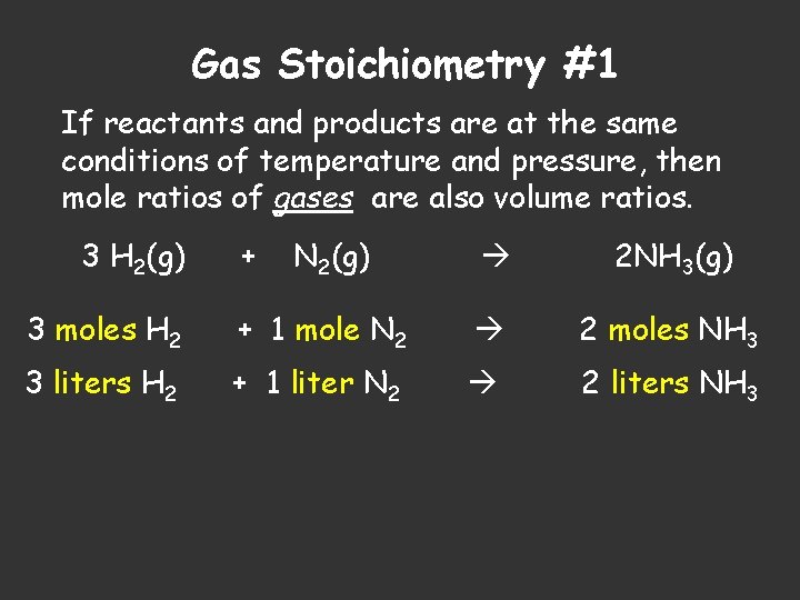 Gas Stoichiometry #1 If reactants and products are at the same conditions of temperature