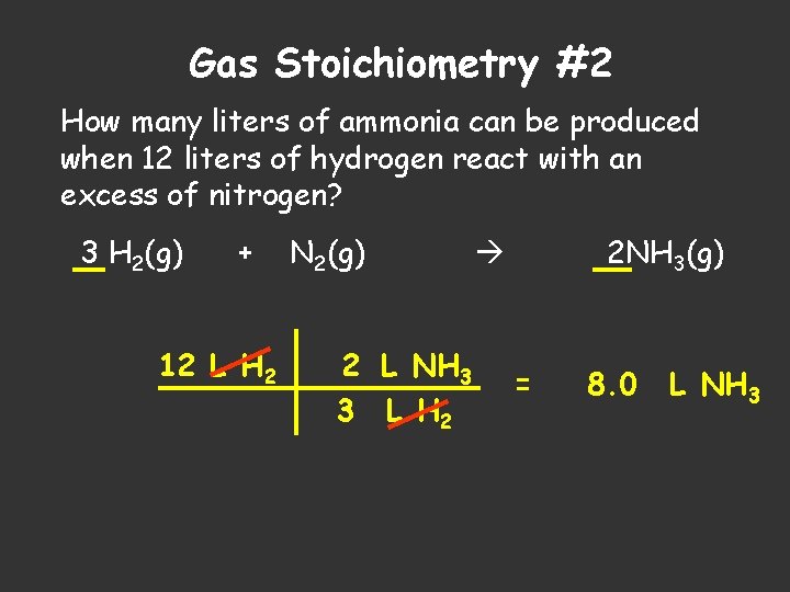 Gas Stoichiometry #2 How many liters of ammonia can be produced when 12 liters