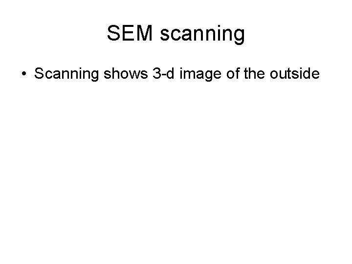 SEM scanning • Scanning shows 3 -d image of the outside 