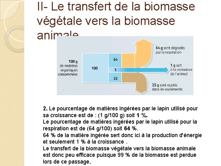II- Le transfert de la biomasse végétale vers la biomasse animale 2. Le pourcentage II- Le transfert de la biomasse végétale vers la biomasse animale 2. Le pourcentage
