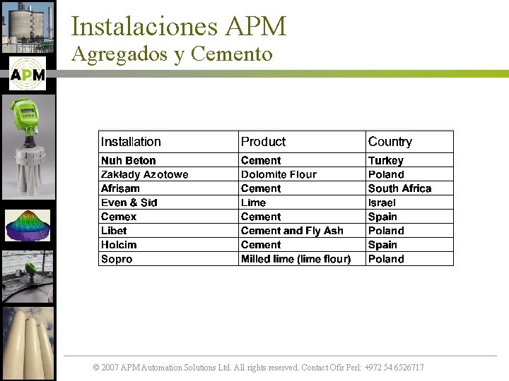 Instalaciones APM Agregados y Cemento © 2007 APM Automation Solutions Ltd. All rights reserved.