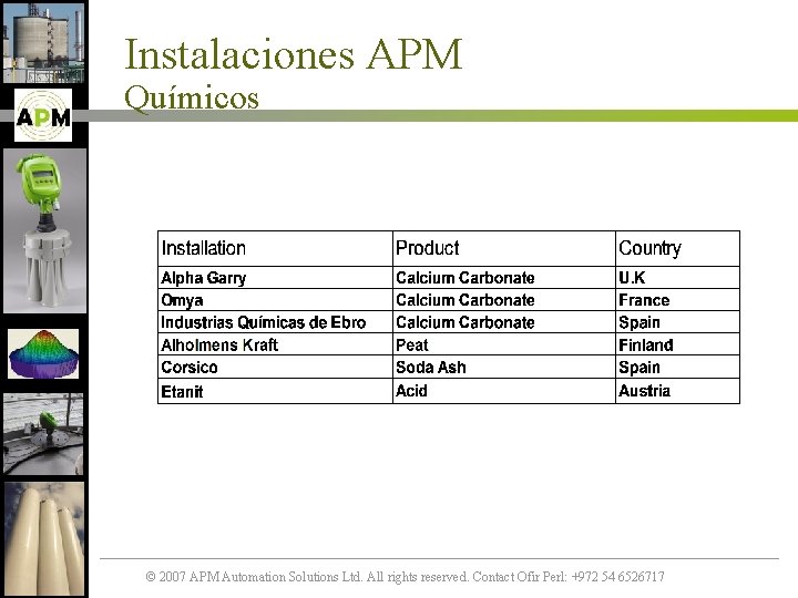 Instalaciones APM Químicos © 2007 APM Automation Solutions Ltd. All rights reserved. Contact Ofir