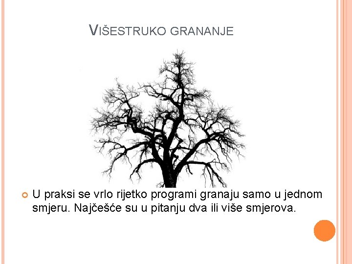 VIŠESTRUKO GRANANJE U praksi se vrlo rijetko programi granaju samo u jednom smjeru. Najčešće VIŠESTRUKO GRANANJE U praksi se vrlo rijetko programi granaju samo u jednom smjeru. Najčešće