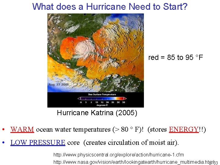 What does a Hurricane Need to Start? red = 85 to 95 °F Hurricane