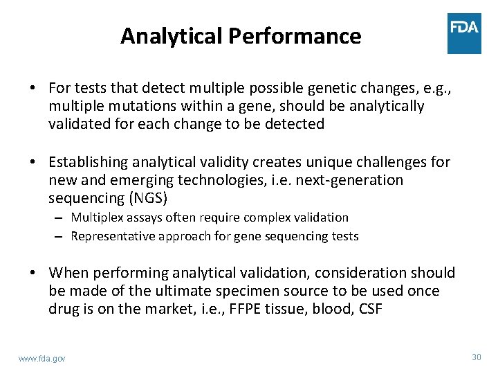 Analytical Performance • For tests that detect multiple possible genetic changes, e. g. ,