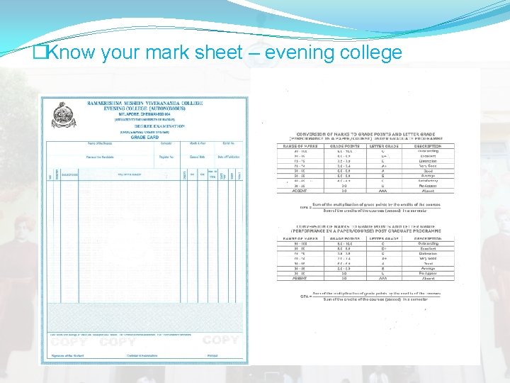 �Know your mark sheet – evening college �Know your mark sheet – evening college