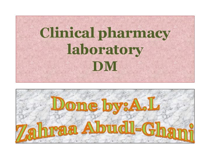 Clinical pharmacy laboratory DM 