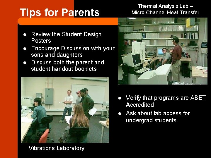 Thermal Analysis Lab – Micro Channel Heat Transfer Tips for Parents l l l