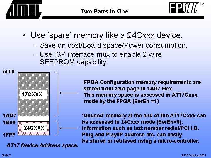 Two Parts in One • Use ‘spare’ memory like a 24 Cxxx device. – Two Parts in One • Use ‘spare’ memory like a 24 Cxxx device. –