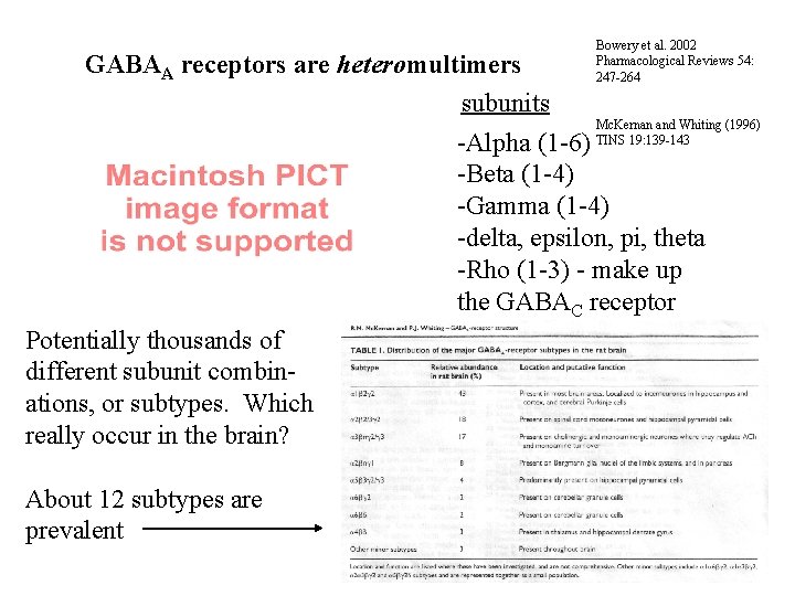 Bowery et al. 2002 Pharmacological Reviews 54: 247 -264 GABAA receptors are heteromultimers subunits