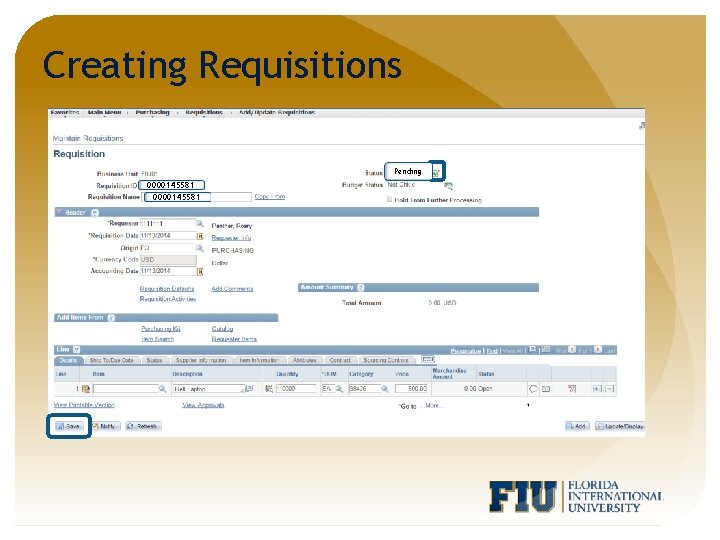 Creating Requisitions Pending 0000145581 