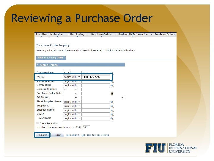 Reviewing a Purchase Order 0000129724 