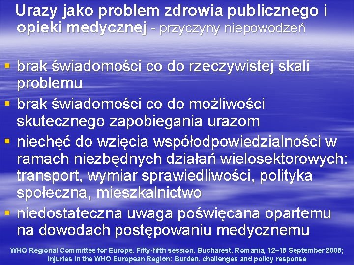 Urazy jako problem zdrowia publicznego i opieki medycznej - przyczyny niepowodzeń § brak świadomości