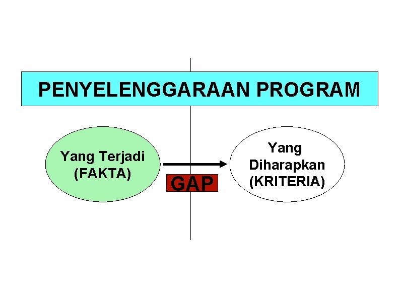 PENYELENGGARAAN PROGRAM Yang Terjadi (FAKTA) GAP Yang Diharapkan (KRITERIA) 