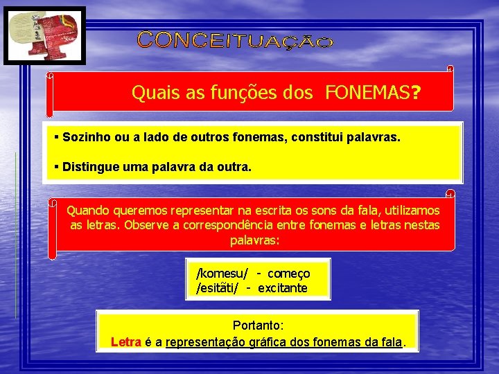 Quais as funções dos FONEMAS? § Sozinho ou a lado de outros fonemas, constitui Quais as funções dos FONEMAS? § Sozinho ou a lado de outros fonemas, constitui