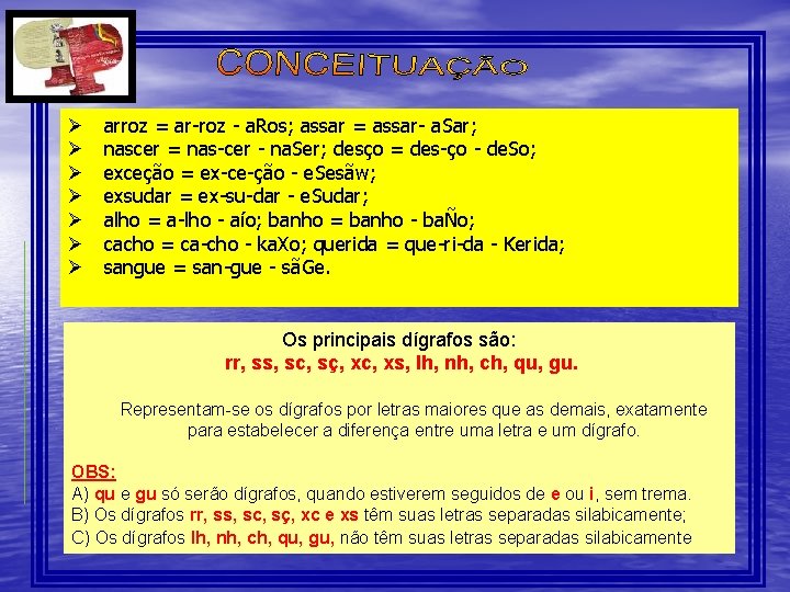 Ø Ø Ø Ø arroz = ar-roz - a. Ros; assar = assar- a. Ø Ø Ø Ø arroz = ar-roz - a. Ros; assar = assar- a.