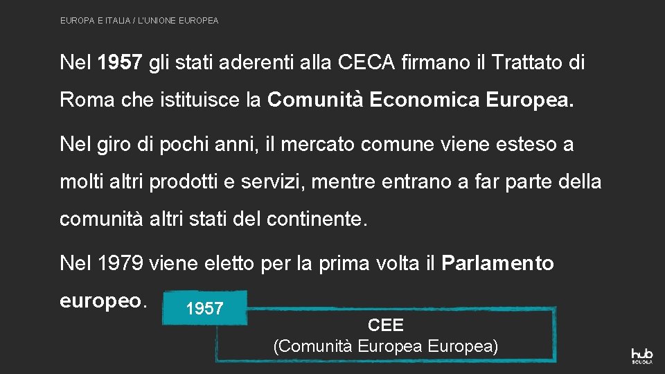 EUROPA E ITALIA / L’UNIONE EUROPEA Nel 1957 gli stati aderenti alla CECA firmano