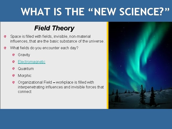 WHAT IS THE “NEW SCIENCE? ” Field Theory Space is filled with fields, invisible,