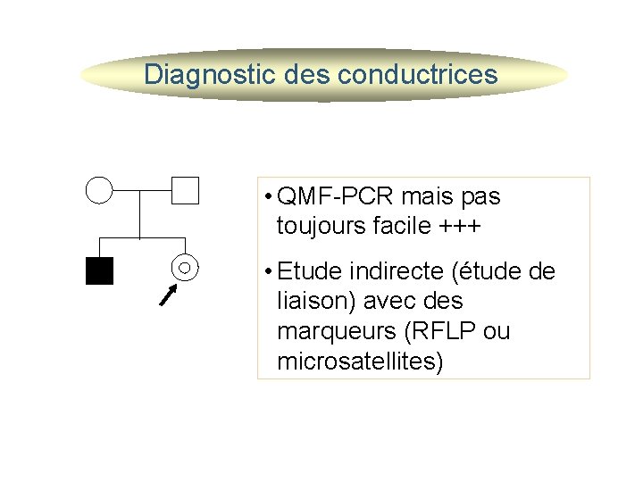 Diagnostic des conductrices • QMF-PCR mais pas toujours facile +++ • Etude indirecte (étude