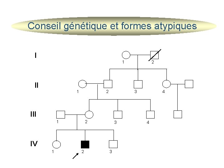 Conseil génétique et formes atypiques I 1 II 1 2 2 3 4 III