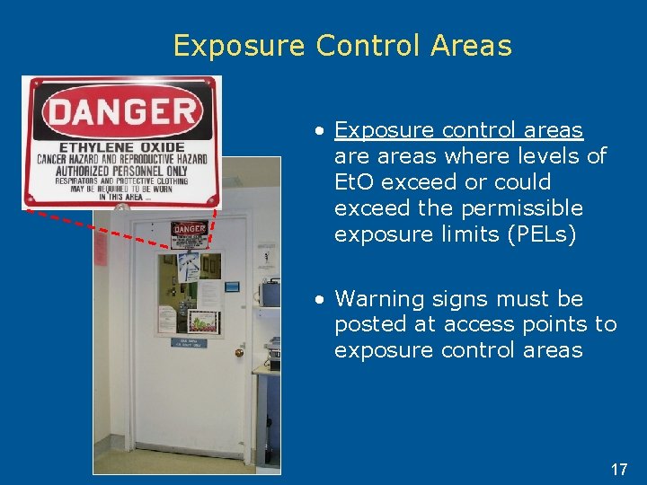 Exposure Control Areas • Exposure control areas where levels of Et. O exceed or