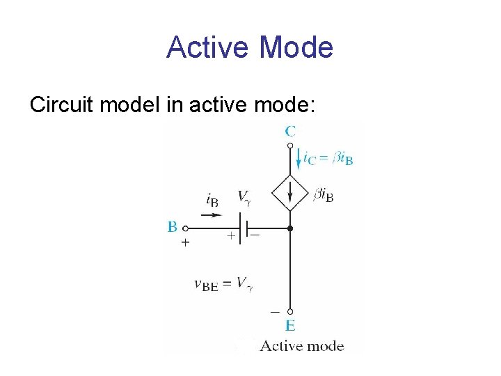 Active Mode Circuit model in active mode: Active Mode Circuit model in active mode: