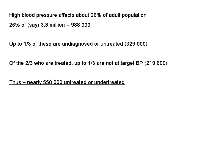 High blood pressure affects about 26% of adult population 26% of (say) 3. 8 High blood pressure affects about 26% of adult population 26% of (say) 3. 8
