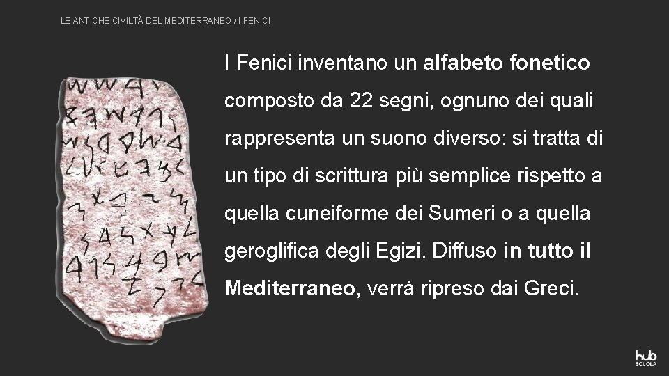 LE ANTICHE CIVILTÀ DEL MEDITERRANEO / I FENICI I Fenici inventano un alfabeto fonetico