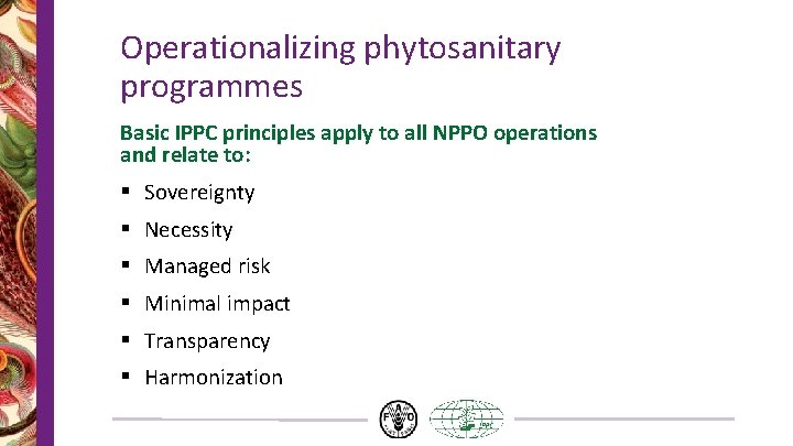 Operationalizing phytosanitary programmes Basic IPPC principles apply to all NPPO operations and relate to: Operationalizing phytosanitary programmes Basic IPPC principles apply to all NPPO operations and relate to: