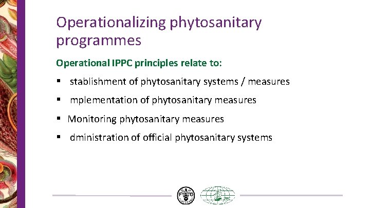 Operationalizing phytosanitary programmes Operational IPPC principles relate to: § stablishment of phytosanitary systems / Operationalizing phytosanitary programmes Operational IPPC principles relate to: § stablishment of phytosanitary systems /