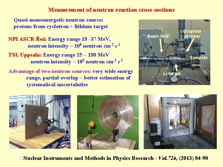 Measurement of neutron reaction cross-sections Quasi-monoenergetic neutron source: protons from cyclotron + lithium target