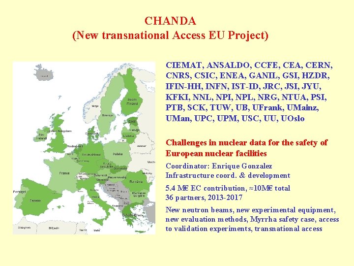 CHANDA (New transnational Access EU Project) CIEMAT, ANSALDO, CCFE, CEA, CERN, CNRS, CSIC, ENEA,