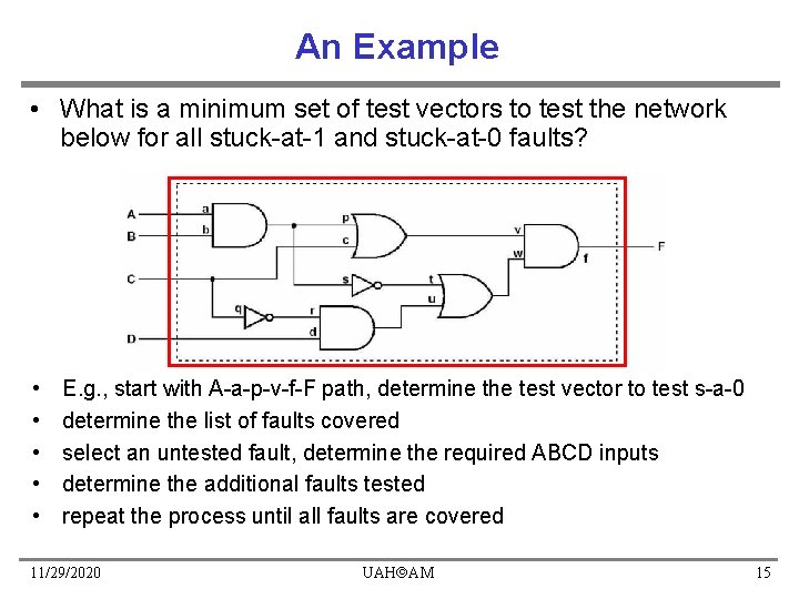 An Example • What is a minimum set of test vectors to test the An Example • What is a minimum set of test vectors to test the