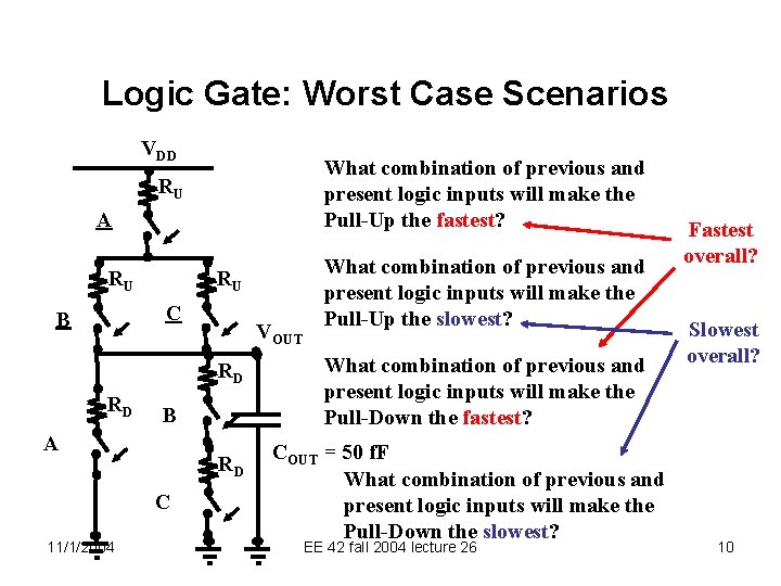 Logic Gate: Worst Case Scenarios VDD What combination of previous and present logic inputs