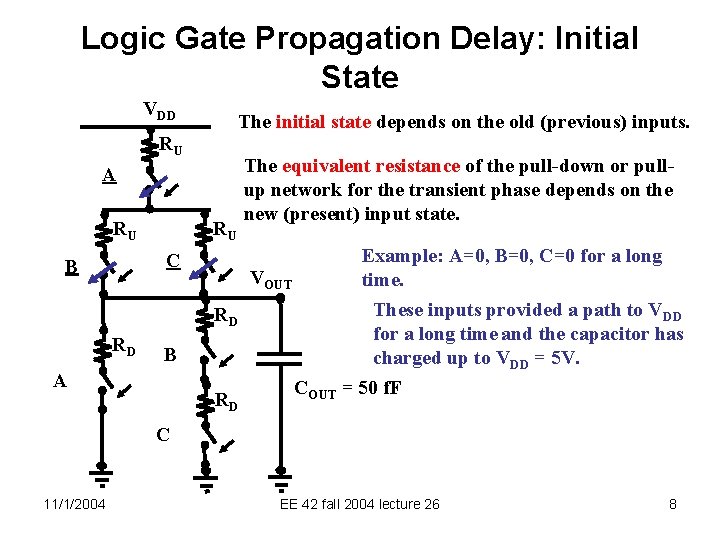 Logic Gate Propagation Delay: Initial State VDD The initial state depends on the old