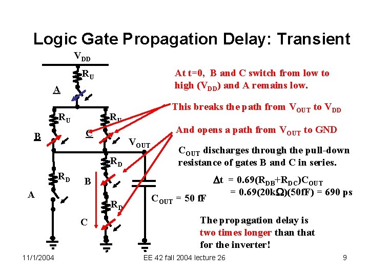 Logic Gate Propagation Delay: Transient VDD At t=0, B and C switch from low