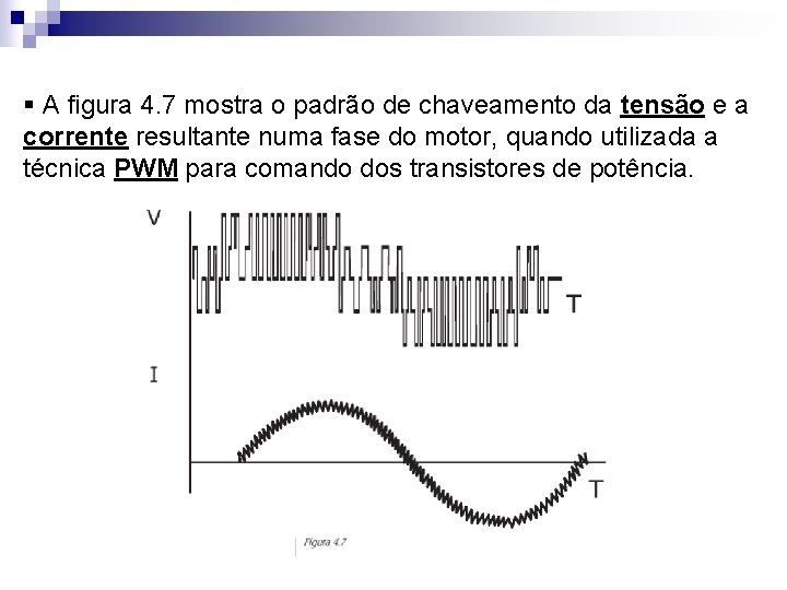 § A figura 4. 7 mostra o padrão de chaveamento da tensão e a § A figura 4. 7 mostra o padrão de chaveamento da tensão e a