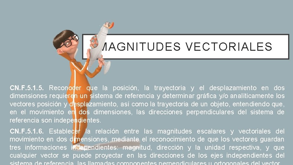 MAGNITUDES VECTORIALES CN. F. 5. 1. 5. Reconocer que la posición, la trayectoria y