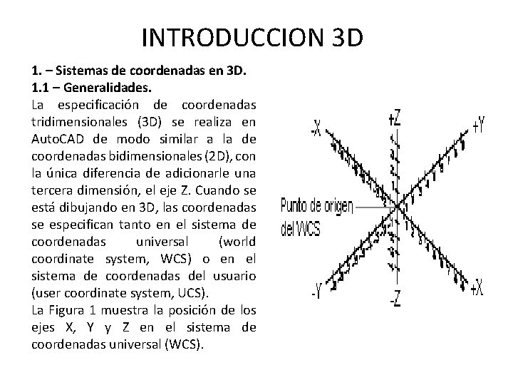 INTRODUCCION 3 D 1. – Sistemas de coordenadas en 3 D. 1. 1 – INTRODUCCION 3 D 1. – Sistemas de coordenadas en 3 D. 1. 1 –