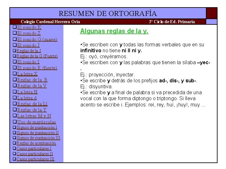 RESUMEN DE ORTOGRAFÍA Colegio Cardenal Herrera Oria q. El sonido K q. El sonido RESUMEN DE ORTOGRAFÍA Colegio Cardenal Herrera Oria q. El sonido K q. El sonido