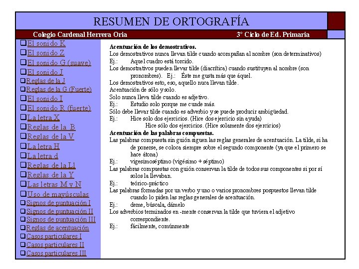 RESUMEN DE ORTOGRAFÍA Colegio Cardenal Herrera Oria q. El sonido K q. El sonido RESUMEN DE ORTOGRAFÍA Colegio Cardenal Herrera Oria q. El sonido K q. El sonido