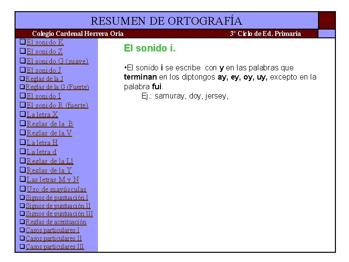 RESUMEN DE ORTOGRAFÍA Colegio Cardenal Herrera Oria q. El sonido K q. El sonido RESUMEN DE ORTOGRAFÍA Colegio Cardenal Herrera Oria q. El sonido K q. El sonido