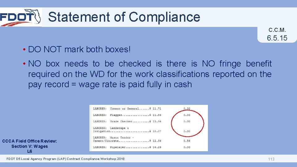 Statement of Compliance C. C. M. 6. 5. 15 • DO NOT mark both