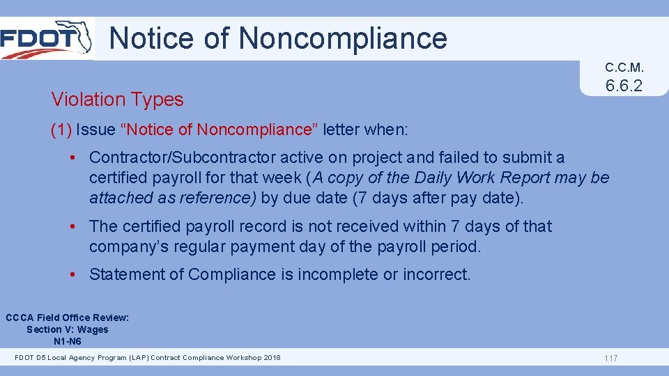 Notice of Noncompliance C. C. M. Violation Types 6. 6. 2 (1) Issue “Notice