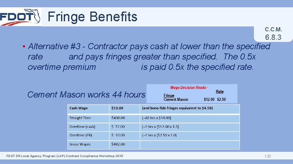 Fringe Benefits C. C. M. 6. 8. 3 • Alternative #3 - Contractor pays