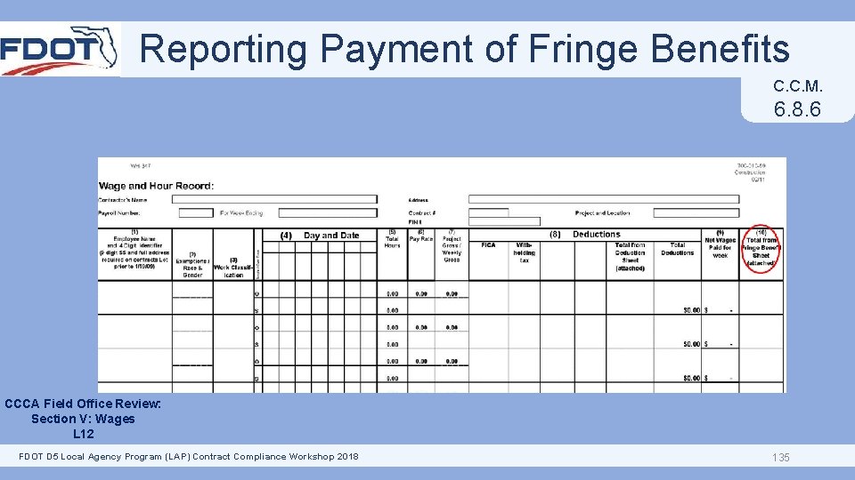 Reporting Payment of Fringe Benefits C. C. M. 6. 8. 6 CCCA Field Office