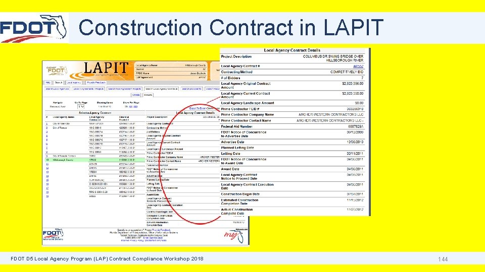 Construction Contract in LAPIT FDOT D 5 Local Agency Program (LAP) Contract Compliance Workshop