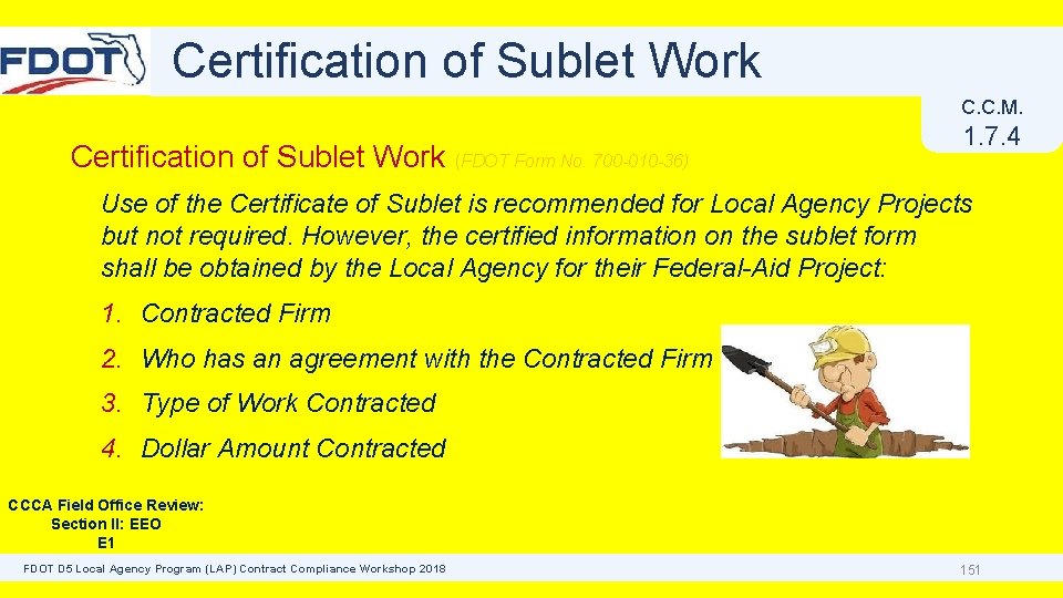 Certification of Sublet Work C. C. M. Certification of Sublet Work (FDOT Form No.